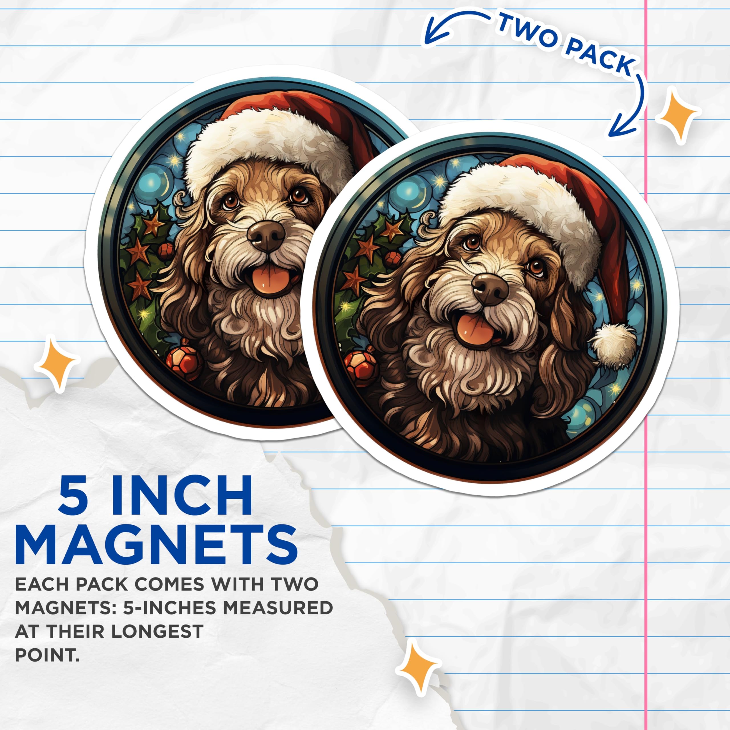 (2 Pack) Christmas Dog Magnets - Festive Santa Hat Puppy Magnets - Holiday Pet Lover Decor - Canine Fridge Accessory - 5 Inches On Longest Side - Thick Durable Magnet - Made in USA - MAG27255