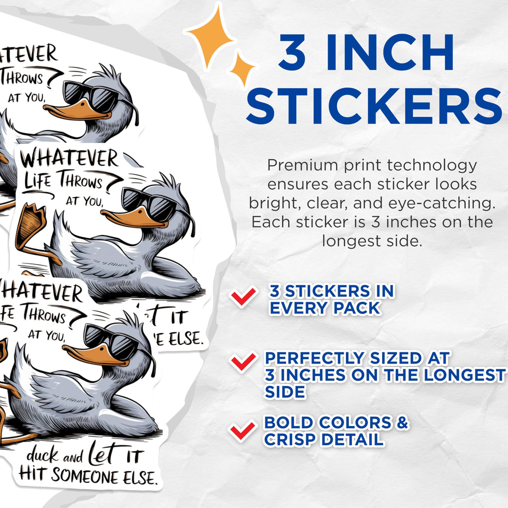 (3 Pack) Cool Duck Decals - Funny Animal Sticker - Laptop Decal - 3 Inches On Longest Side - Easy Peel & Apply - Made in USA - 3MCS2249