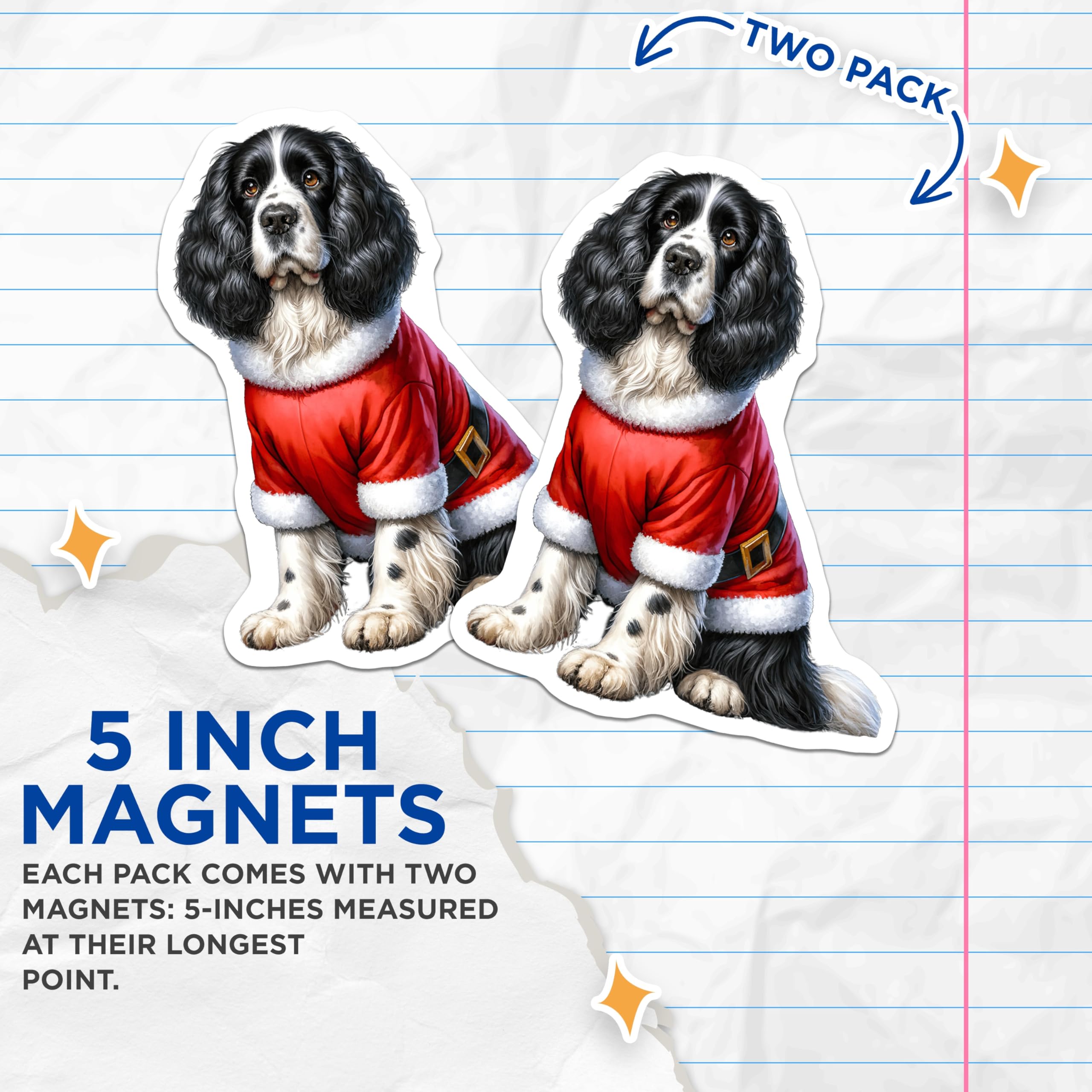 (2 Pack) Cocker Spaniel Magnets - Santa Dog Christmas Decor - Holiday Refrigerator Magnets - 5 Inches On Longest Side - Thick Durable Magnet - Made in USA - MAG29444