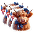 (3 Pack) Highland Cow Decals - American Flag - Plaid Bows - Laptop Decal- 3 Inches On Longest Side - Easy Peel & Apply - Made in USA - 3MCS5111