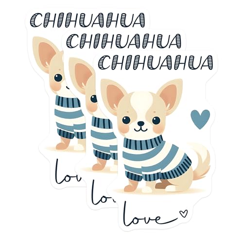 (3 Pack) Chihuahua Decals - Cute Dog Stickers - Love Decals - 3 Inches On Longest Side - Easy Peel & Apply - Made in USA - 3MCS6060