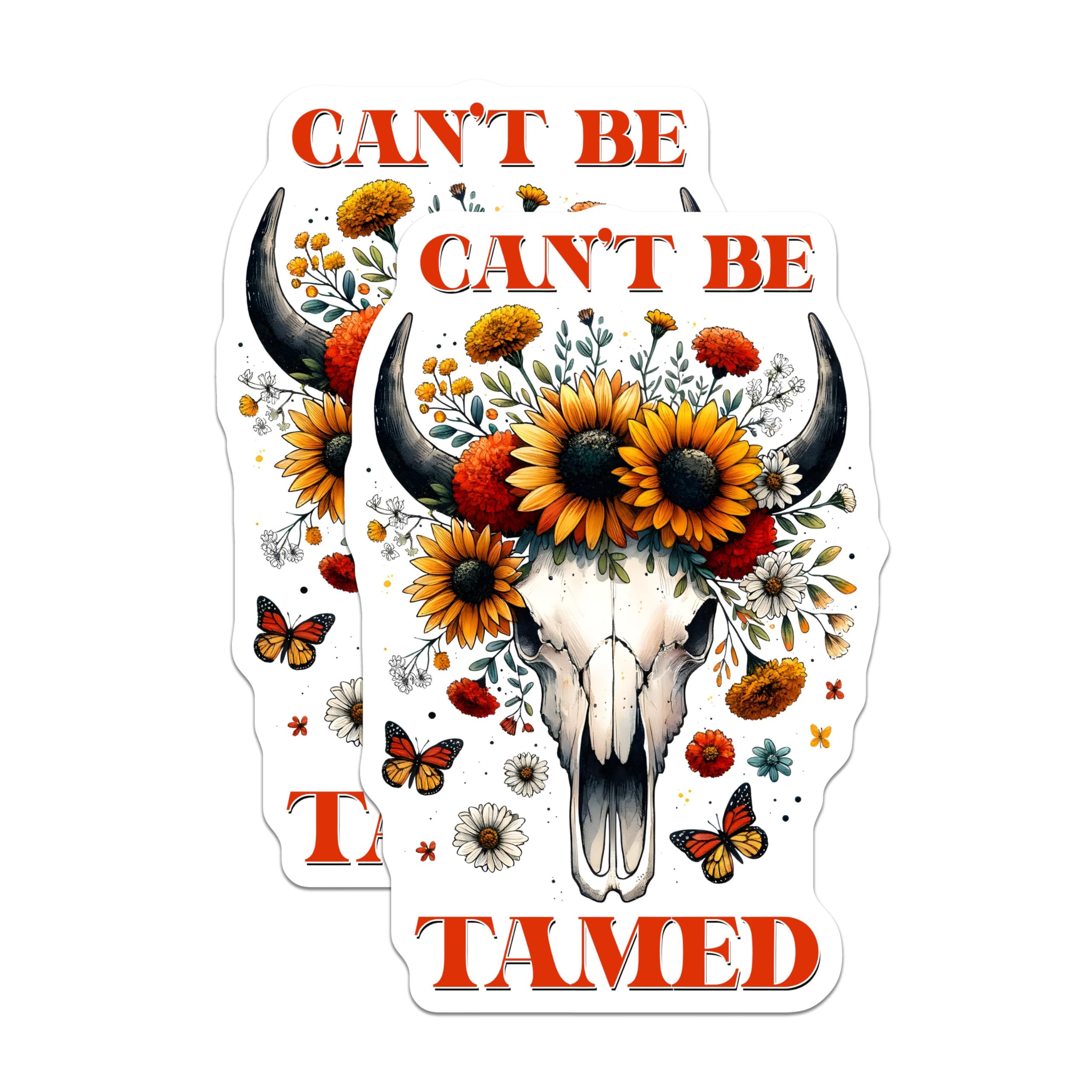 (2 Pack) Bull Skull Floral Magnets - Cant Be Tamed Magnet - Wildflower Home Decor - 5" On Longest Side - Premium Magnet - for Cars, Refrigerators, Toolboxes, Lockers - Made in USA - MAG14318