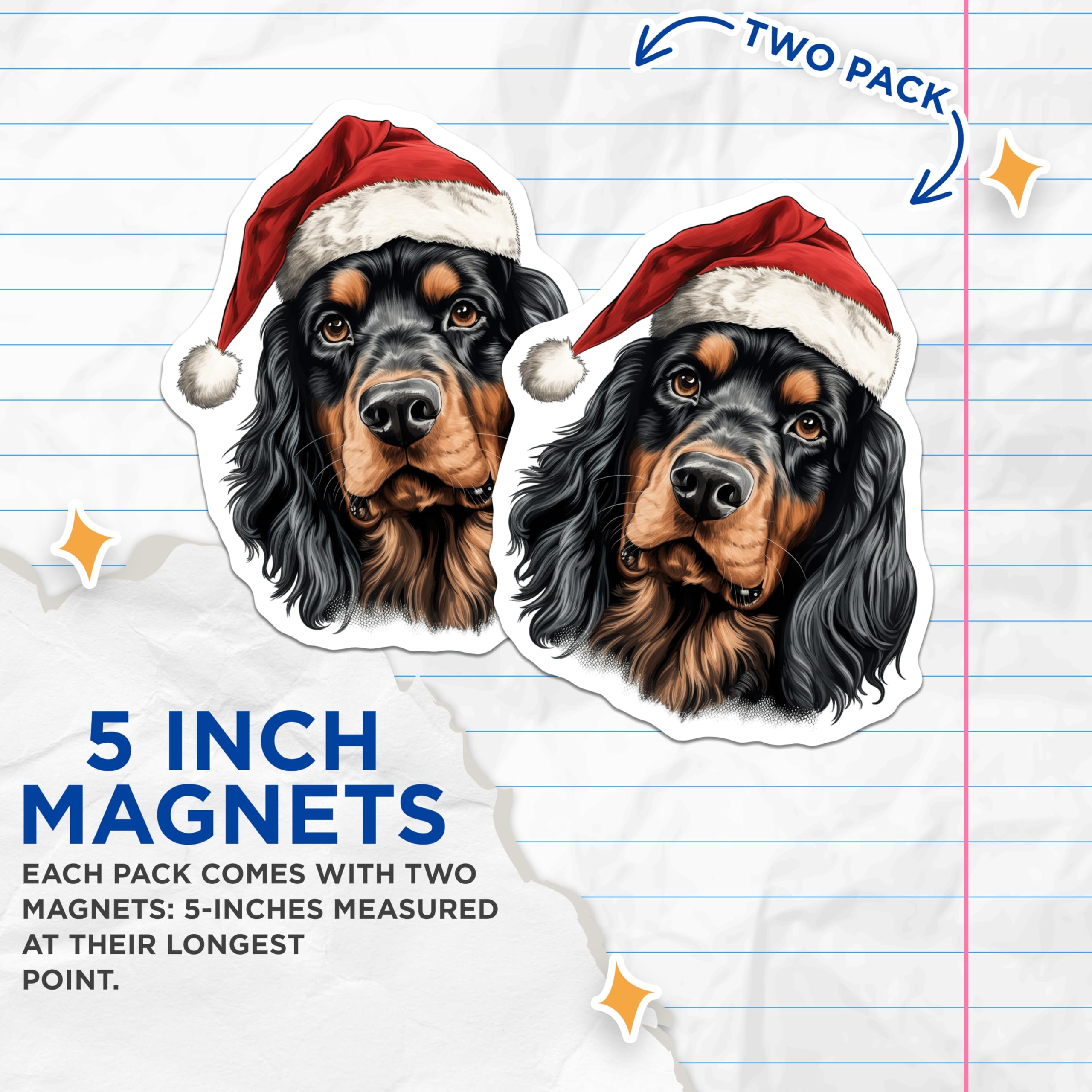 (2 Pack) Gordon Setter Christmas Magnets - Holiday Dog Decor - Festive Pet Magnets - 5 Inches On Longest Side - Thick Durable Magnet - Made in USA - MAG24131