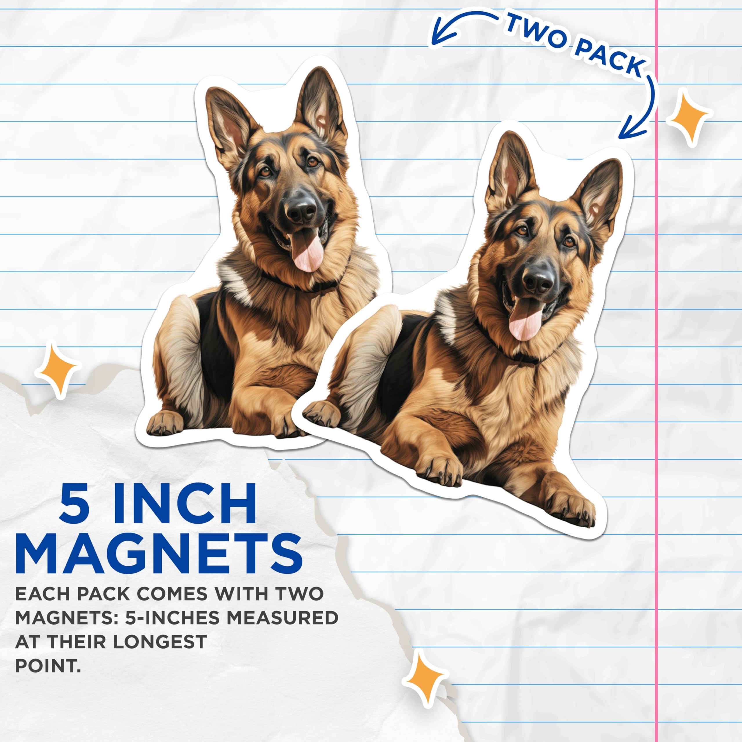 (2 Pack) German Shepherd Magnets - Loyal GSD Dog Art - Pet Parent Refrigerator Display - 5 Inches On Longest Side - Thick Durable Magnet - Made in USA - MAG29433