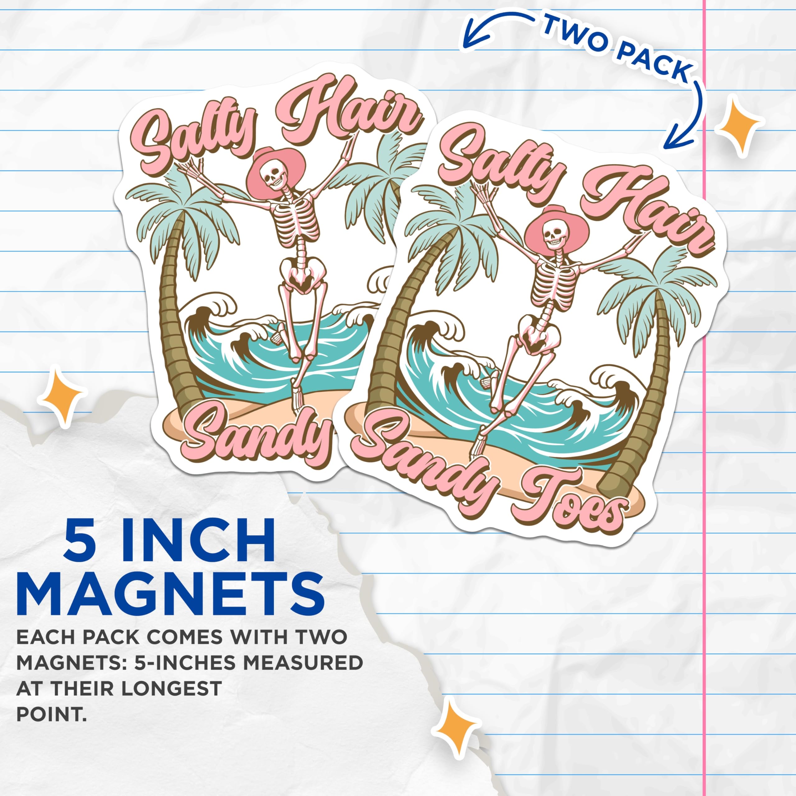 (2 Pack) Salty Hair Sandy Toes Magnets - Skeleton Beach Summer Vibes - Tropical Palm Tree Ocean Decor - 5 Inches On Longest Side - Thick Durable Magnet - Made in USA - MAG19182