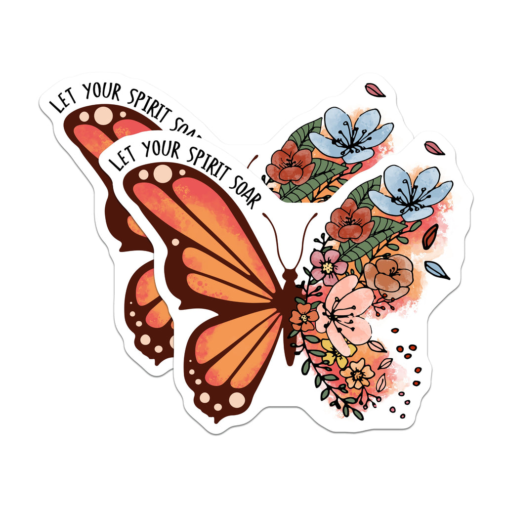(2 Pack) Let Your Spirit Soar Butterfly Magnets - Inspirational Floral Decor - Positive Affirmation Fridge Art - 5 Inches On Longest Side - Thick Durable Magnet - Made in USA - MAG39179