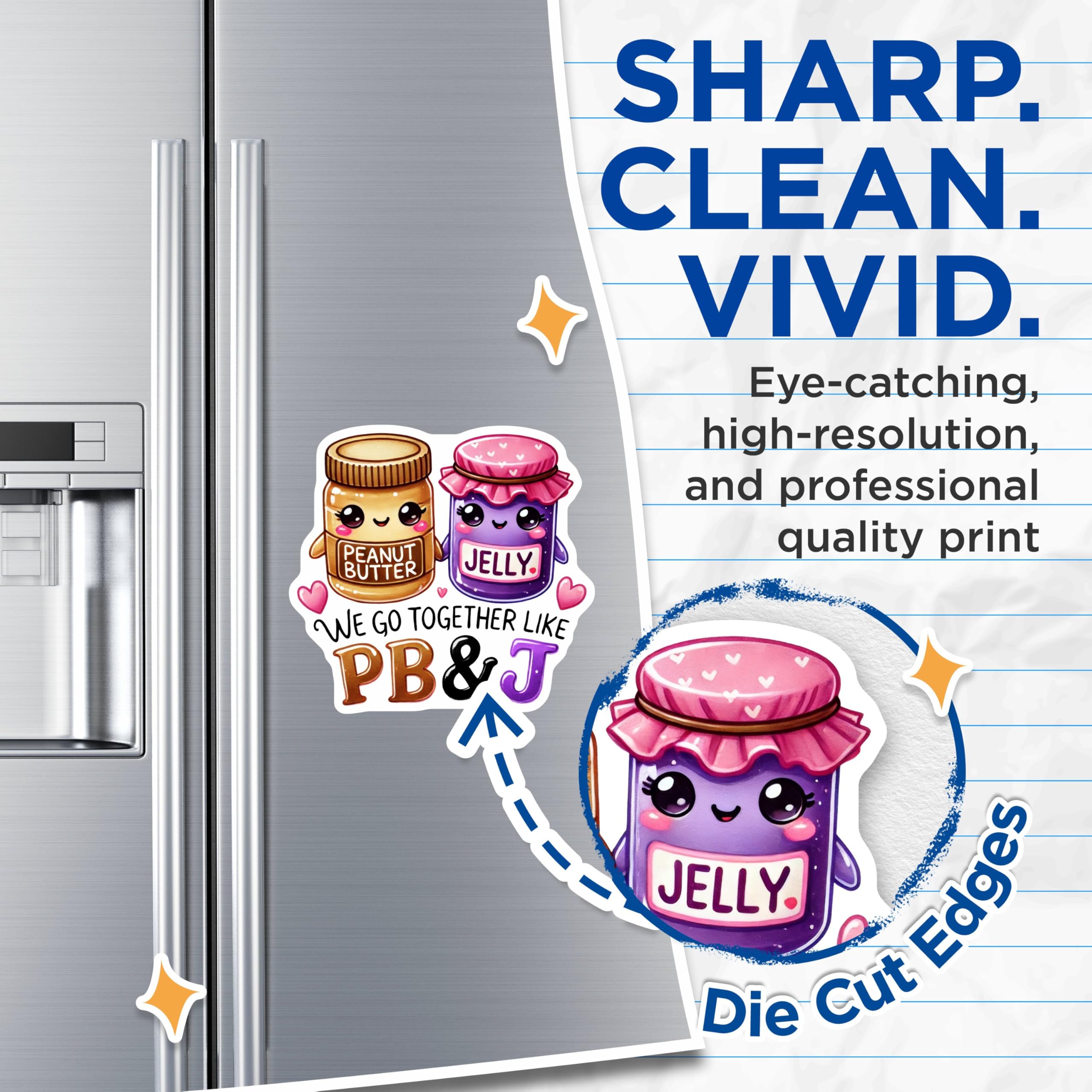 (2 Pack) Cute Foodie Magnets - Peanut Butter and Jelly Magnets - Fun Kitchen Decor Magnets - 5" On Longest Side - for Cars, Refrigerators, Toolboxes, Lockers - Made in USA MAG3543