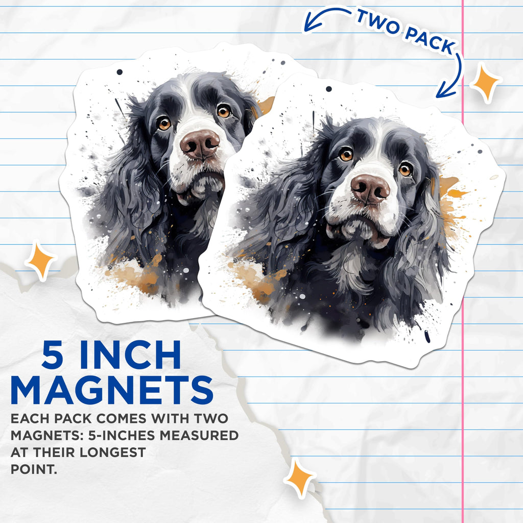 (2 Pack) Watercolor Springer Spaniel Magnets - Dog Lover Home Decor - Artistic Pet Parent Present - 5 Inches On Longest Side - Thick Durable Magnet - Made in USA - MAG28290
