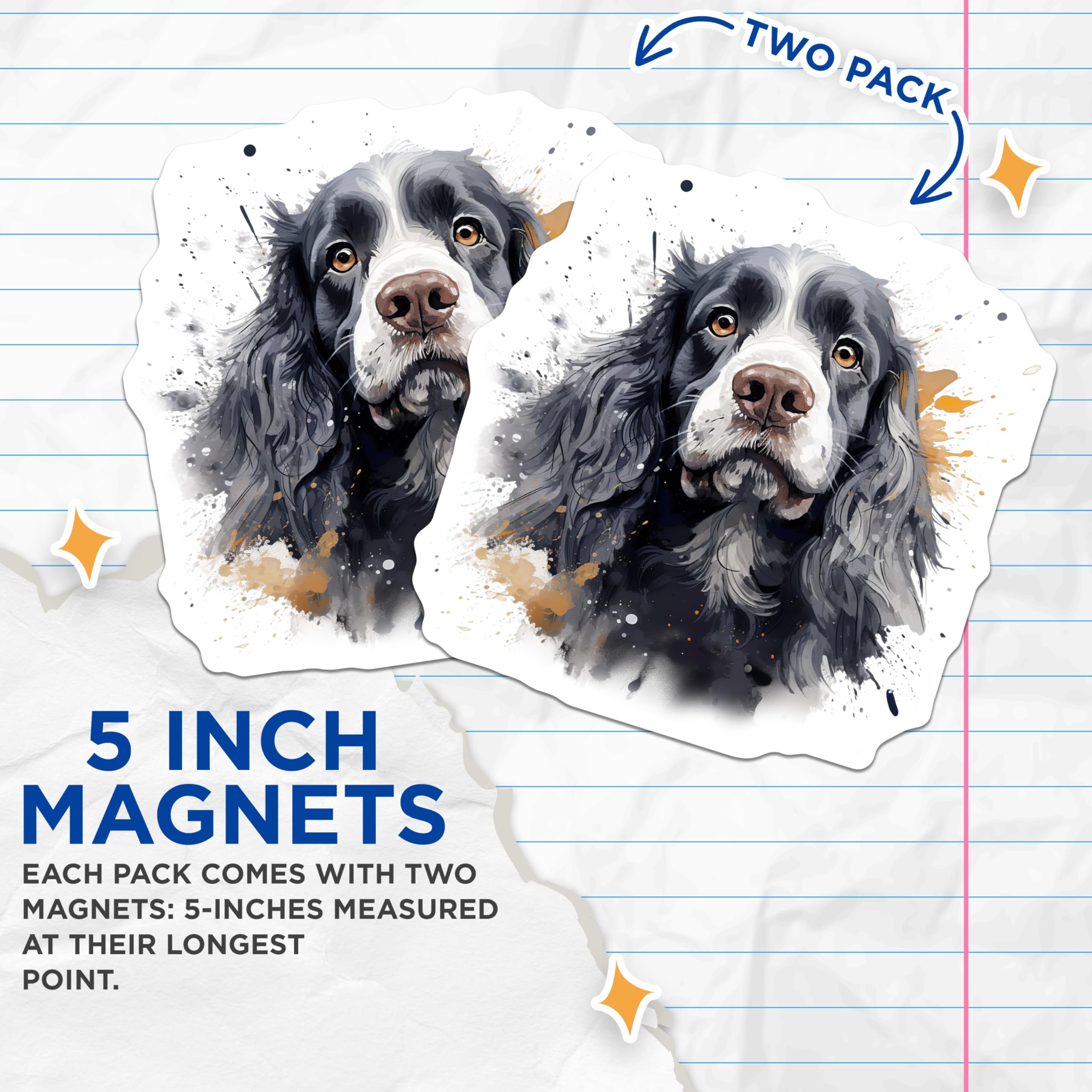(2 Pack) Watercolor Springer Spaniel Magnets - Dog Lover Home Decor - Artistic Pet Parent Present - 5 Inches On Longest Side - Thick Durable Magnet - Made in USA - MAG28290