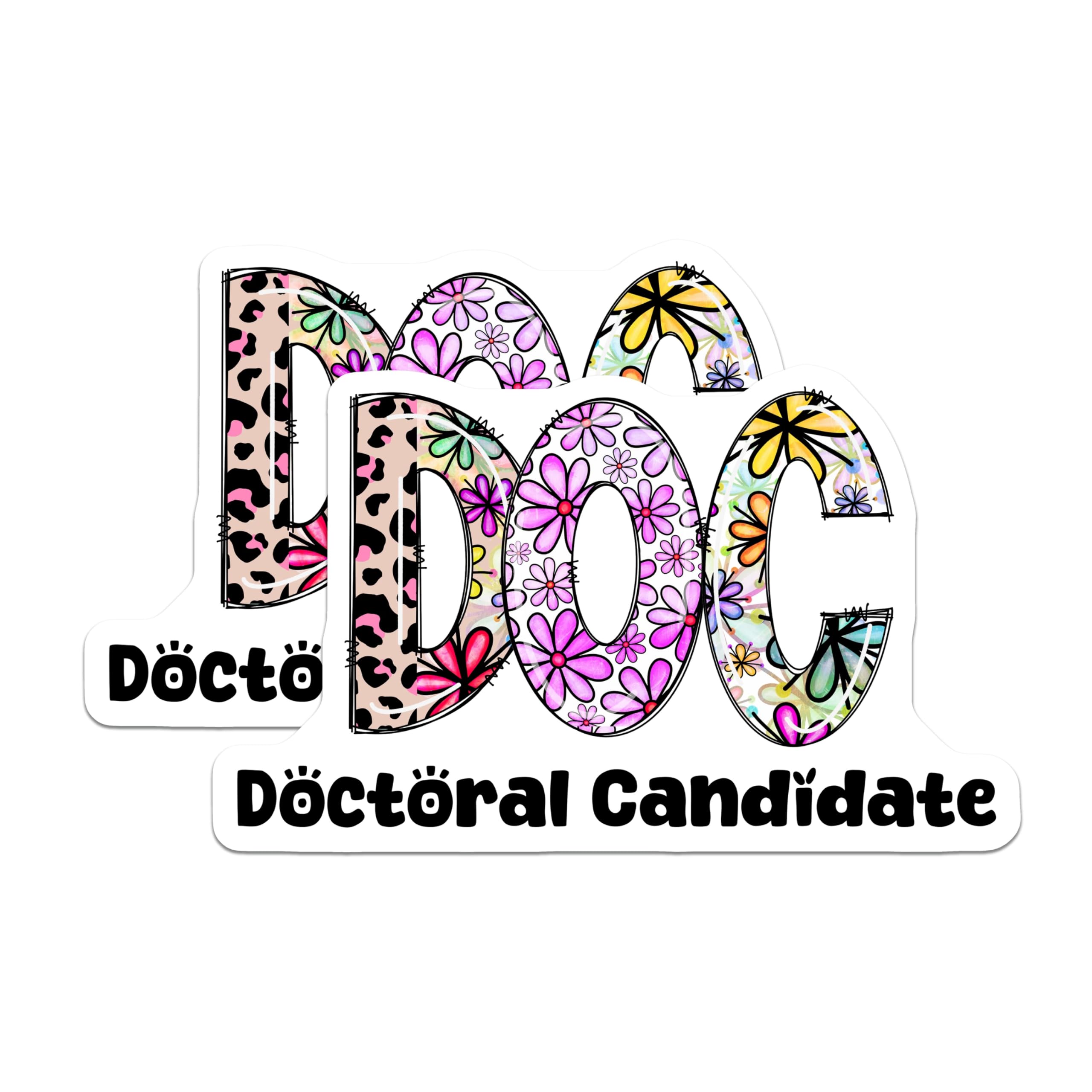 (2 Pack) Doctoral Candidate Magnets - Graduation - New Doctor - Floral Design - 5" On Longest Side - Premium Magnet - for Cars, Refrigerators, Toolboxes, Lockers - Made in USA - MAG15970