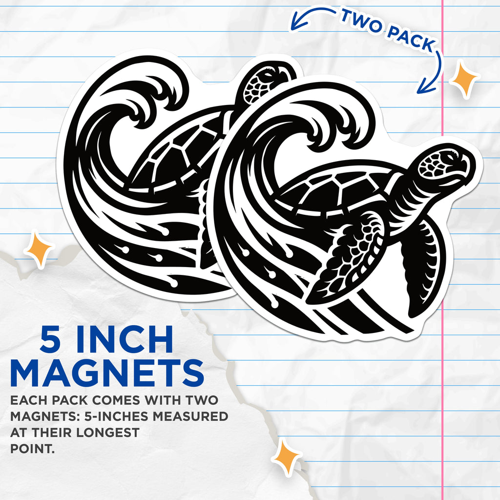 (2 Pack) Sea Turtle Ocean Wave Magnets - Coastal Refrigerator Decor - Marine Animal Art Locker - 5 Inches On Longest Side - Thick Durable Magnet - Made in USA - MAG39132