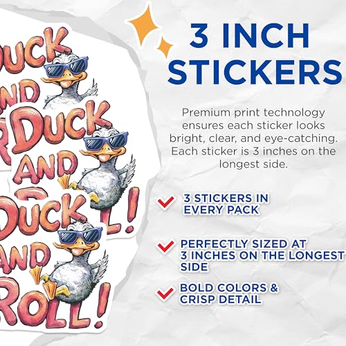(3 Pack) Duck and Roll Decals - Laptop Decal - Funny Duck Stickers - 3 Inches On Longest Side - Easy Peel & Apply - Made in USA - 3MCS7310