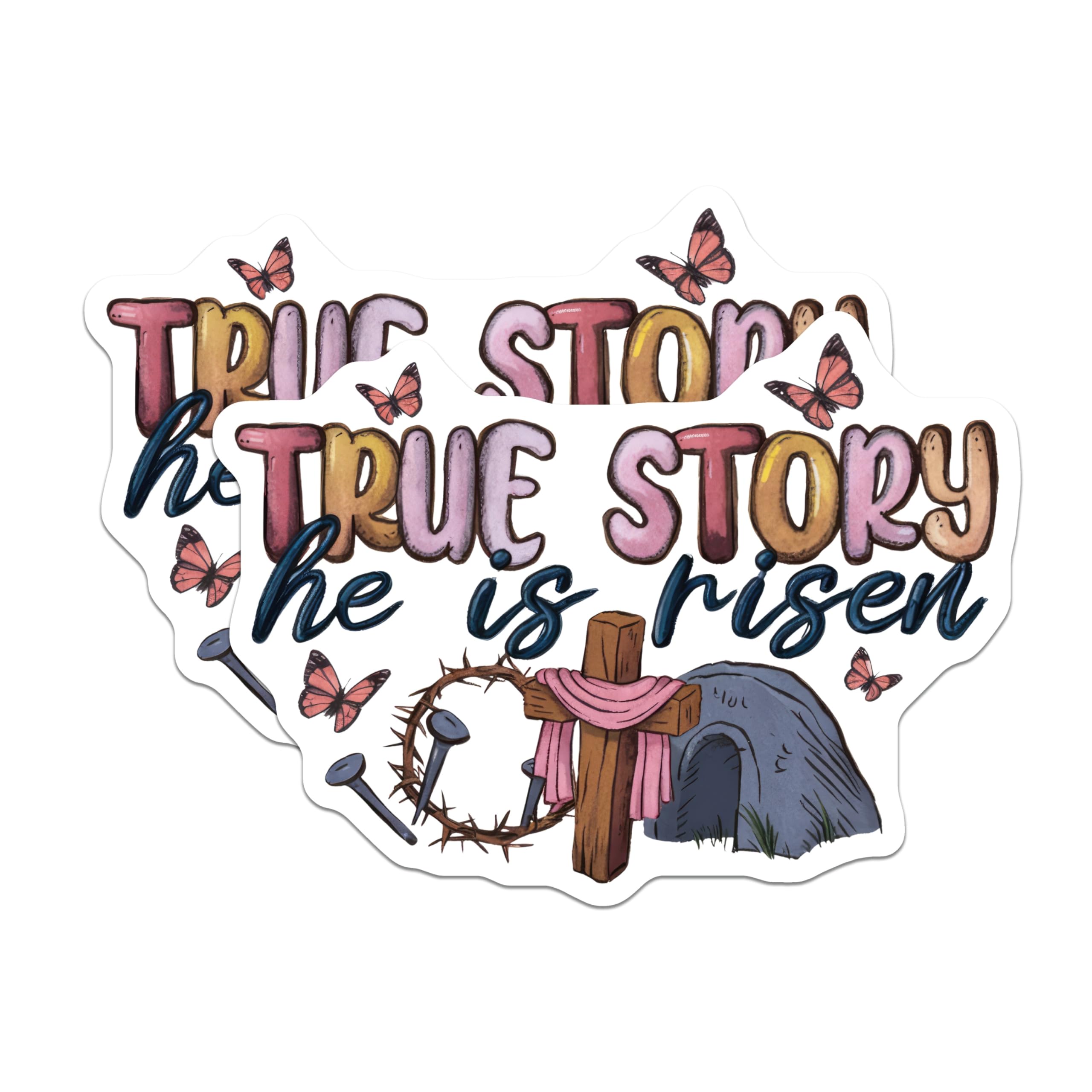 (2 Pack) True Story He is Risen Magnets - Christian Easter Decor - Religious Faith Refrigerator - 5 Inches On Longest Side - Thick Durable Magnet - Made in USA - MAG26591