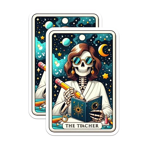 (2 Pack) The Teacher Stickers - Skeleton Reading Stickers - Unique Space Theme Stickers for Notebooks and Laptops - 5" On Longest Side - Sticks to Smooth Flat Surfaces - Made in USA - BMCS5509