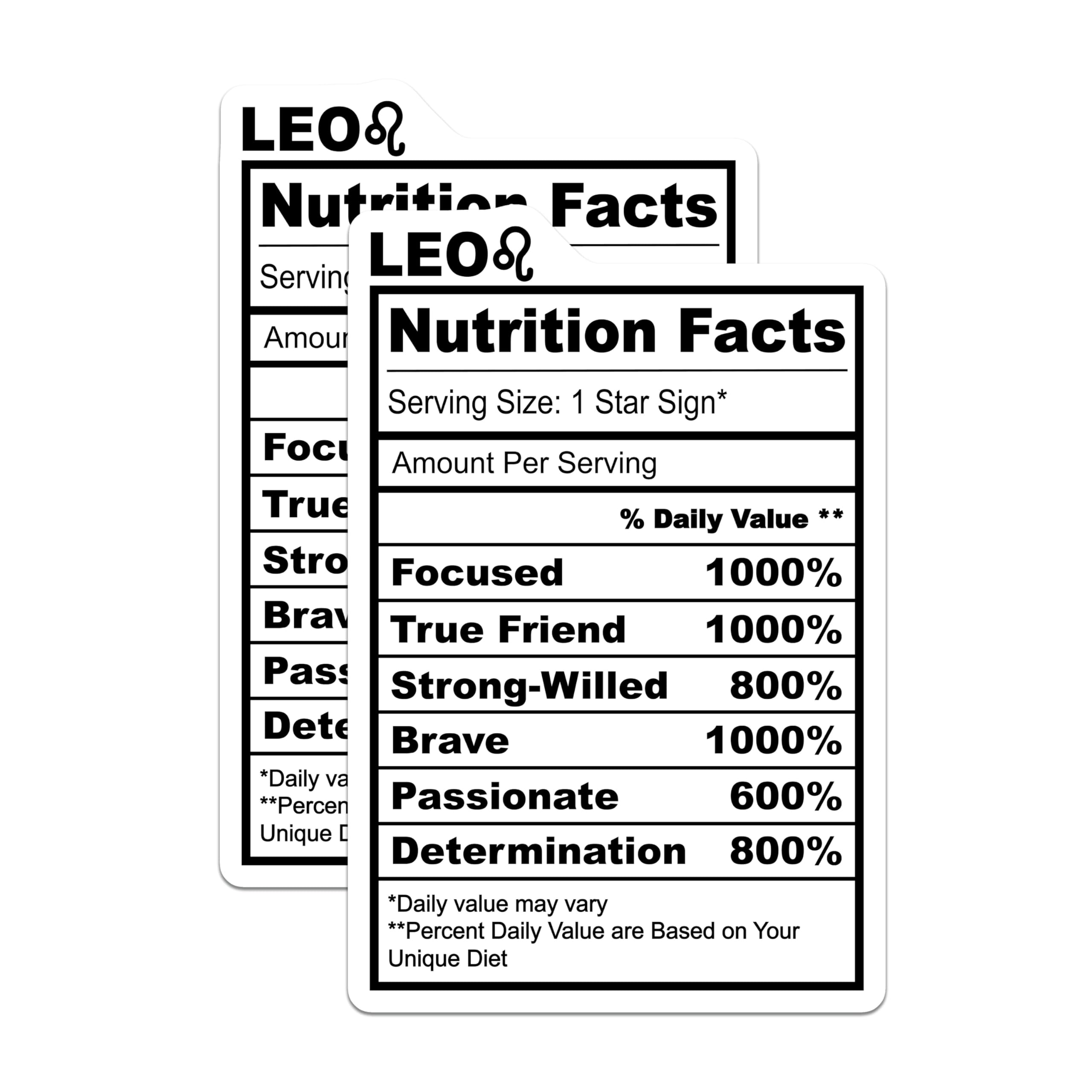 (2 Pack) Leo Nutrition Facts Magnets - Zodiac Sign - Star Sign Decor - 5" On Longest Side - Premium Magnet - for Cars, Refrigerators, Toolboxes, Lockers - Made in USA - MAG14218