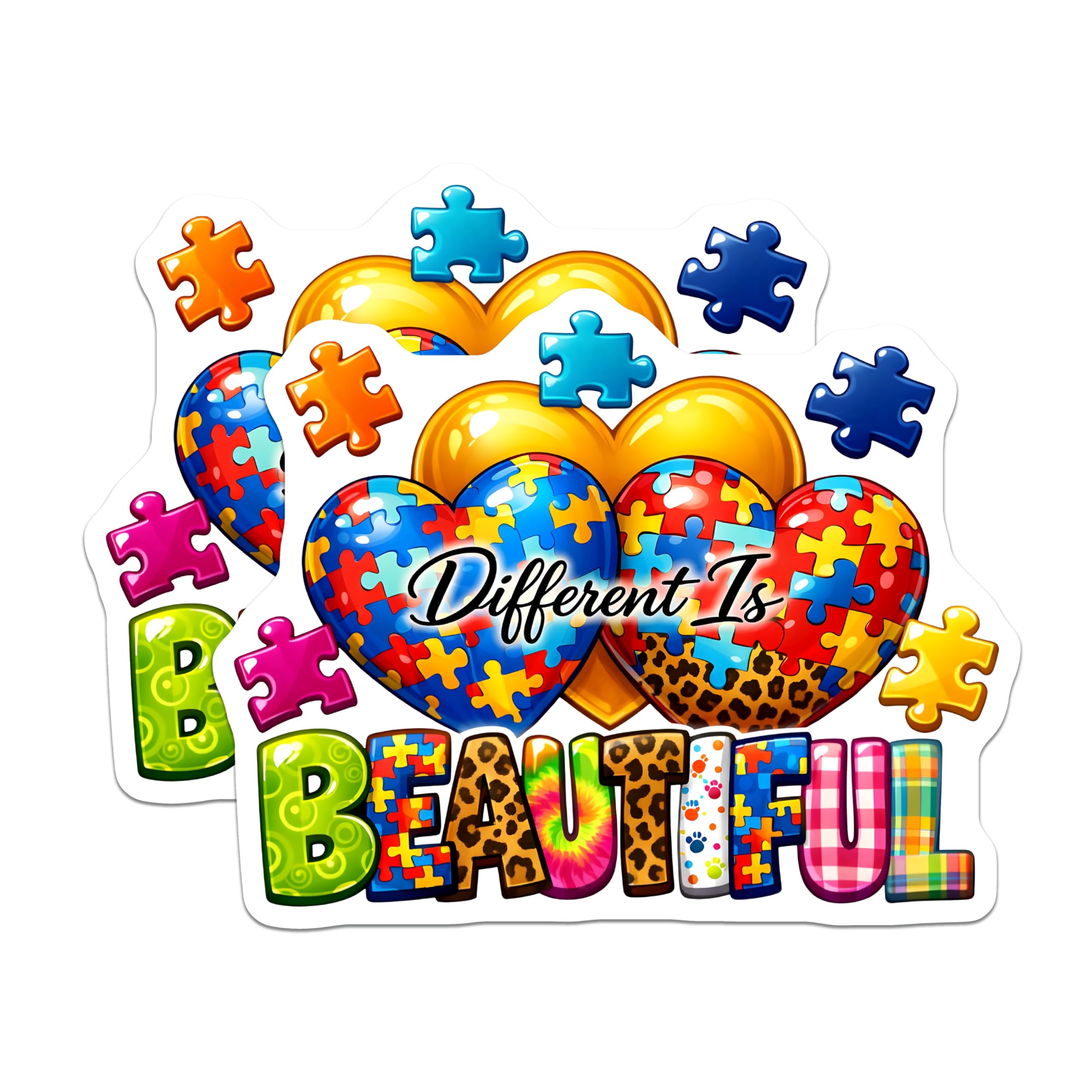 (2 Pack) Different is Beautiful Magnets - Autism Acceptance - Neurodiversity Awareness Art - Colorful Puzzle Decor - 5 Inches On Longest Side - Thick Durable Magnet - Made in USA - MAG25613