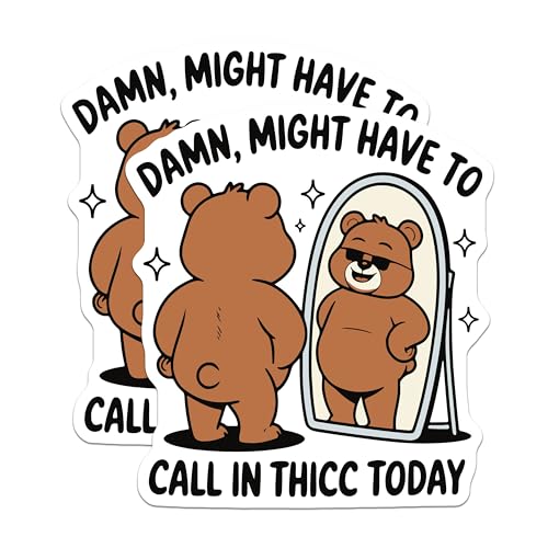 (2 Pack) Call in Thicc Today Magnets - Funny Bear Mirror Magnets - Humorous Reflective Magnets - 5" On Longest Side - for Cars, Refrigerators, Toolboxes, Lockers - Made in USA BMCS3439