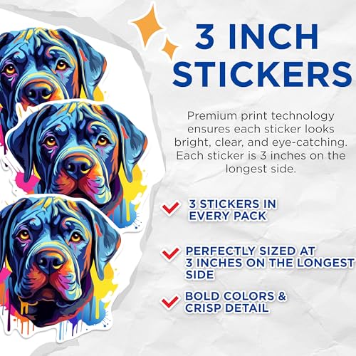 (3 Pack) Rottweiler Dog Decals - Colorful Pet Stickers - Laptop Decal - 3 Inches On Longest Side - Easy Peel & Apply - Made in USA - 3MCS0684