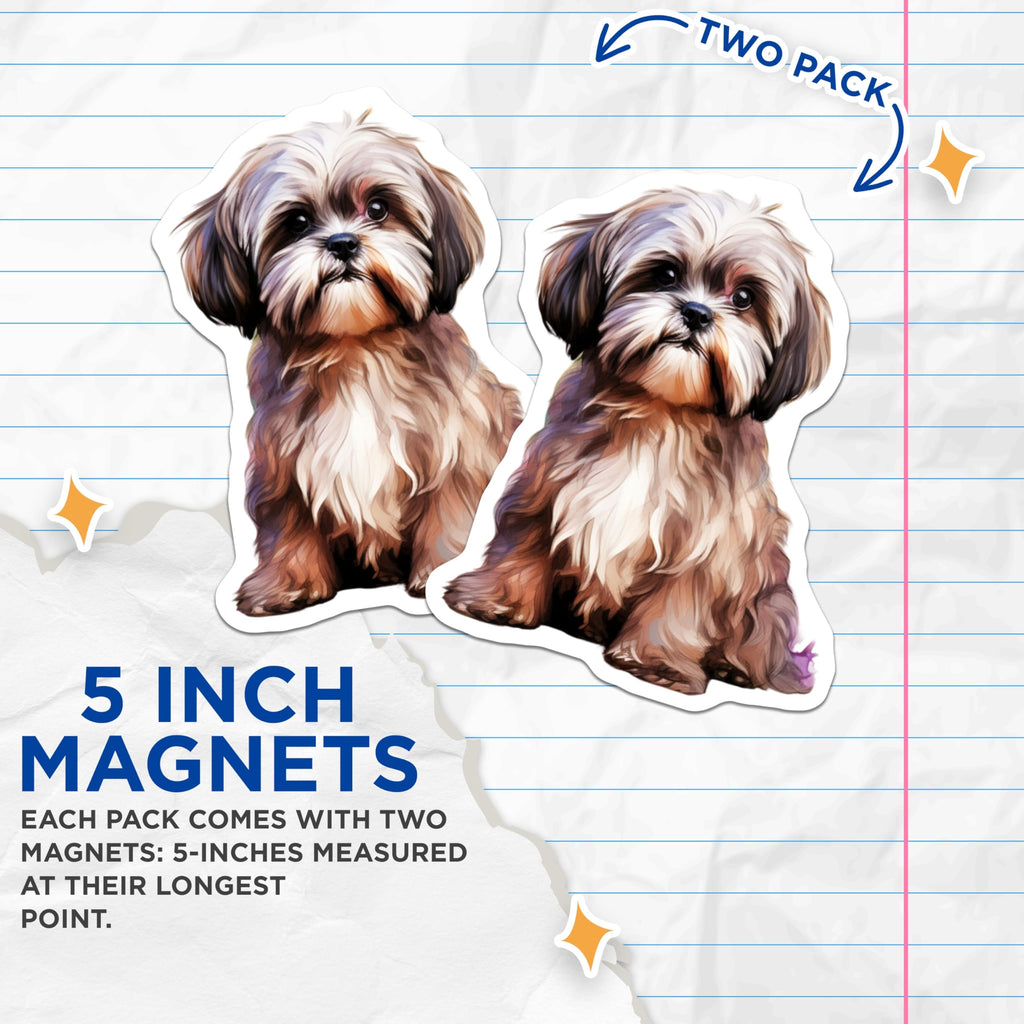 (2 Pack) Shih Tzu Dog Magnets - Cute Pet Portrait Art - Animal Lover Decor - Dog Mom Fridge Accent - Unique Puppy Breed - 5 Inches On Longest Side - Thick Durable Magnet - Made in USA - MAG29699