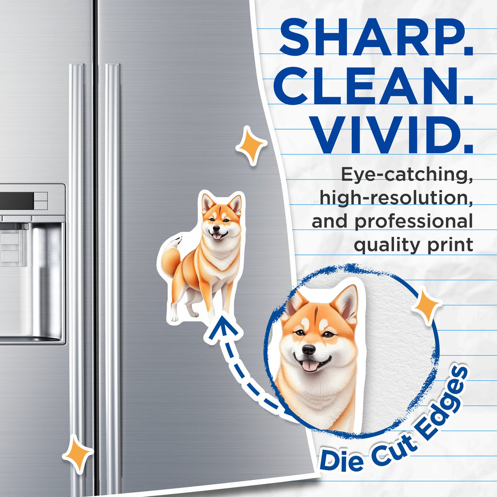(2 Pack) Shiba Inu Magnets - Cute Japanese Dog Lover Decor - Happy Smiling Puppy - Refrigerator Accessory for Pet Owners - 5 Inches On Longest Side - Thick Durable Magnet - Made in USA - MAG39921
