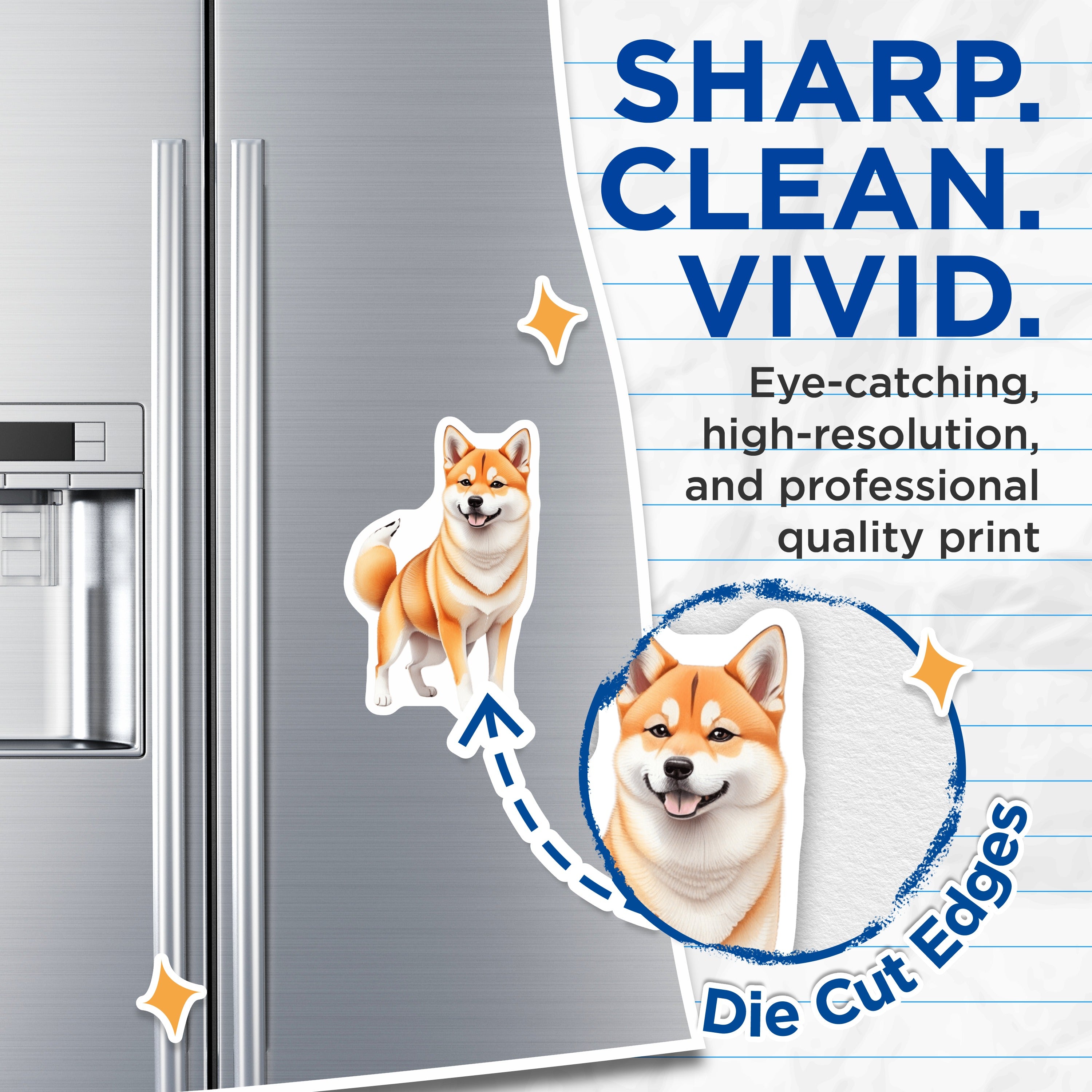 (2 Pack) Shiba Inu Magnets - Cute Japanese Dog Lover Decor - Happy Smiling Puppy - Refrigerator Accessory for Pet Owners - 5 Inches On Longest Side - Thick Durable Magnet - Made in USA - MAG39921