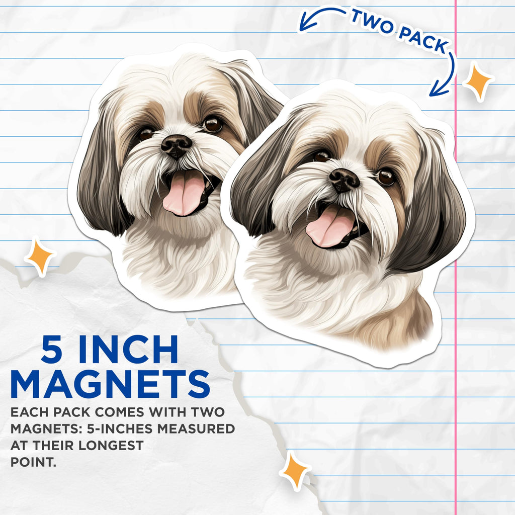 (2 Pack) Shih Tzu Magnets - Dog Lover Decor - Pet Owner Home Accents - 5 Inches On Longest Side - Thick Durable Magnet - Made in USA - MAG24378