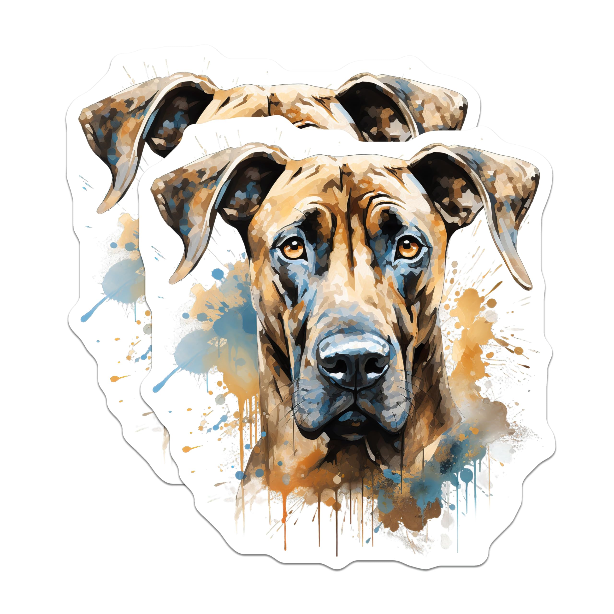 (2 Pack) Great Dane Magnets - Brindle Watercolor Dog Art - Pet Animal Lover Refrigerator Locker Display Magnet Set - 5 Inches On Longest Side - Thick Durable Magnet - Made in USA - MAG23911
