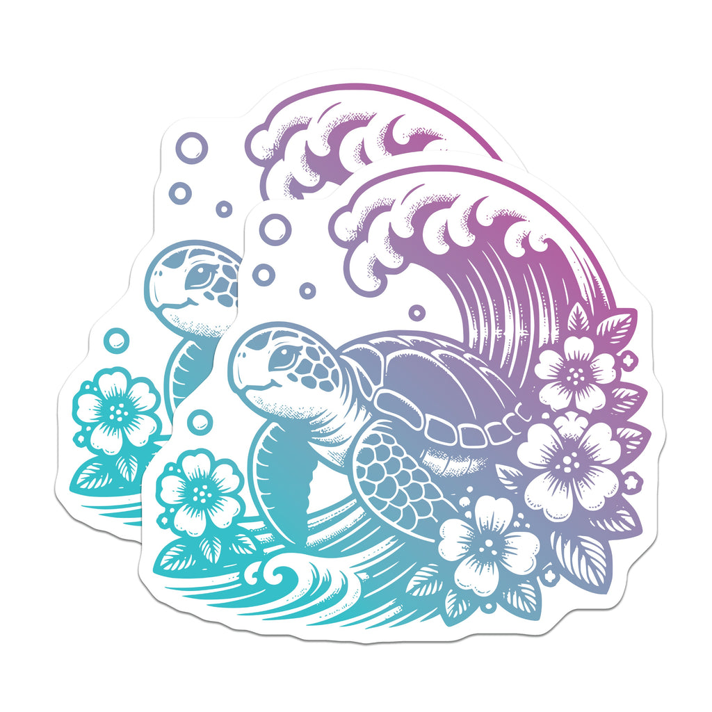 (2 Pack) Sea Turtle Ocean Wave Magnets - Tropical Floral Art - Coastal Home Decor - 5 Inches On Longest Side - Thick Durable Magnet - Made in USA - MAG36979