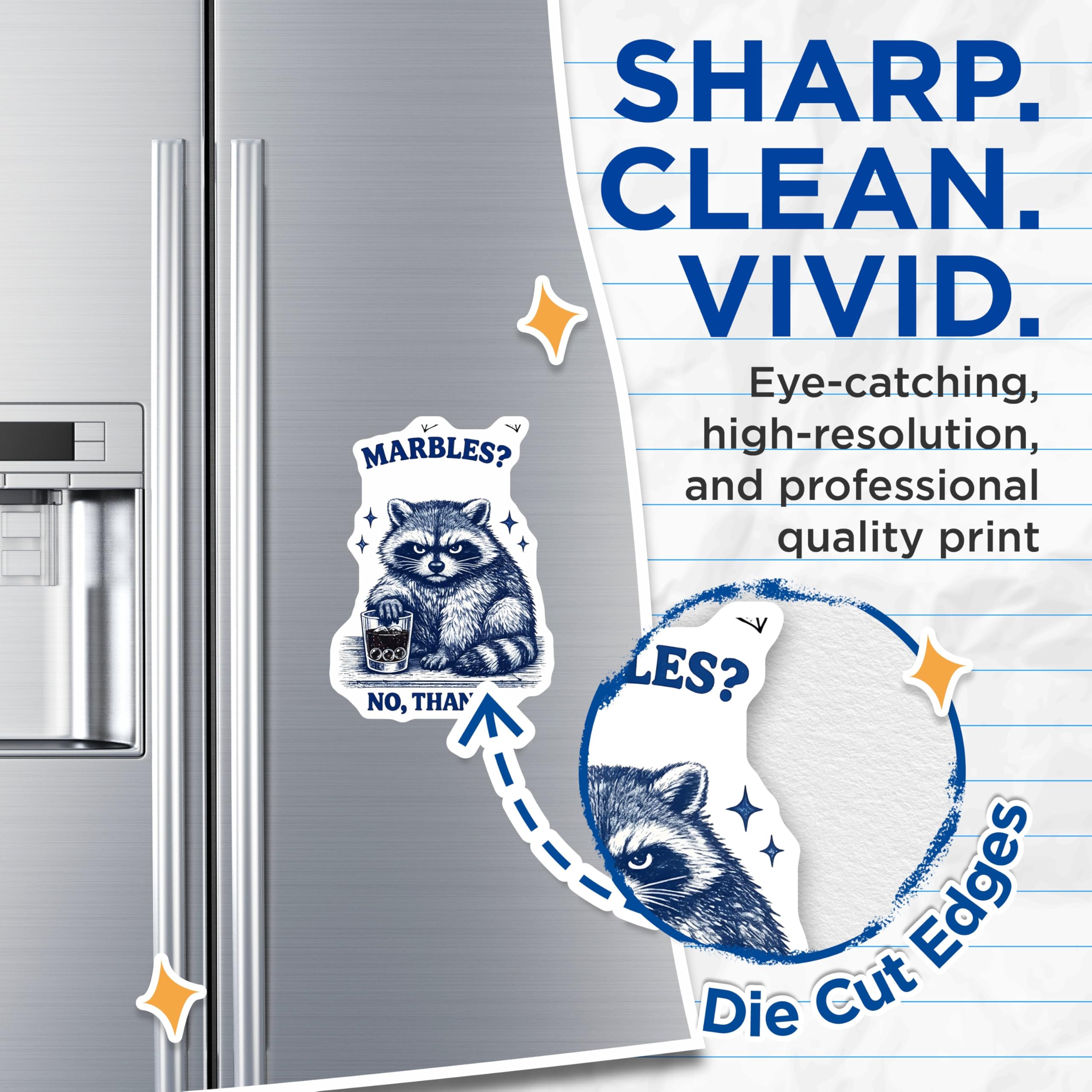 (2 Pack) Grumpy Raccoon Magnets - Marbles No Thanks Fridge Decor - Funny Whiskey Drinker Kitchen Accents - 5 Inches On Longest Side - Thick Durable Magnet - Made in USA - MAG25013