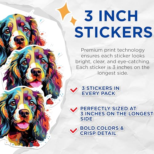 (3 Pack) Cocker Spaniel Decals - Colorful Dog Art - Laptop Decals - 3 Inches On Longest Side - Easy Peel & Apply - Made in USA - 3MCS0724