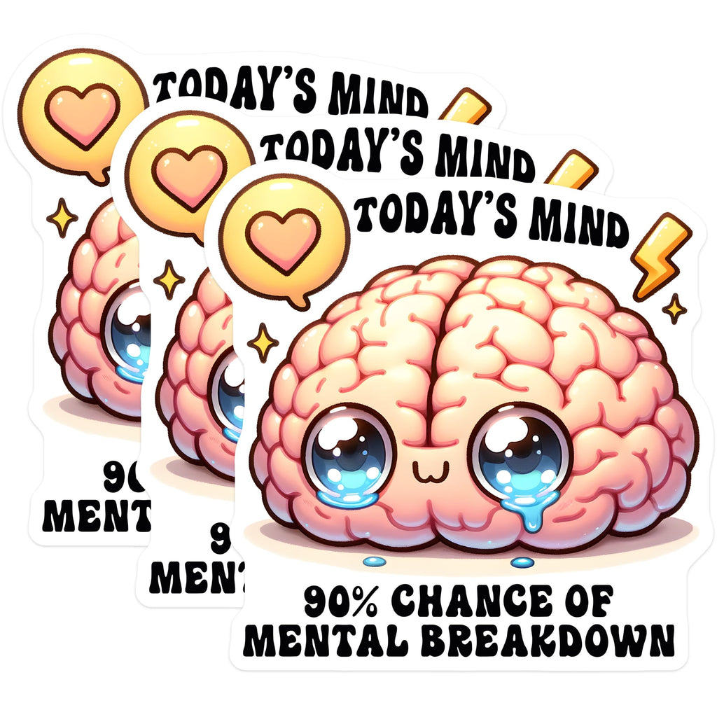 (3 Pack) Mental Breakdown Decals - Cute Brain Sticker - Funny Meme Sticker - 3 Inches On Longest Side - Easy Peel & Apply - Made in USA - 3MCS7016