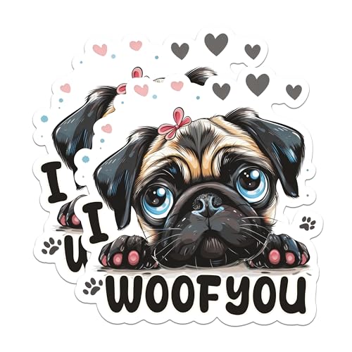 (2 Packs) I Woof You Pug Dog Breed Magnets - Cute Dog Mom Dog Dad Magnets - 5 Inches On Longest Side - Premium Magnet - for Fridges, Toolboxes, Cars - Made in USA - MAG2344