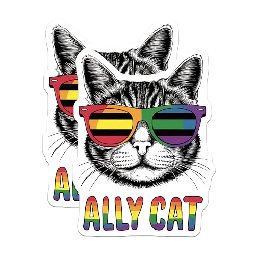 (2 Pack) Rainbow Sunglasses Cat Magnet - Fun Cat Decoration - 5" On Longest Side - Sticks to Smooth Flat Surfaces - Made in USA - MAG9548