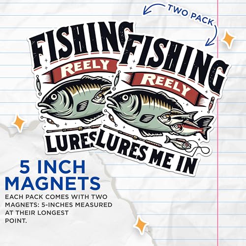 (2 Pack) Fishing Reely Lures Me in Magnets - Funny Fishing Magnets - Fisherman Decoration Magnets- 5" On Longest Side - for Fridges, Toolboxes, Cars - Made in USA - MAG2617