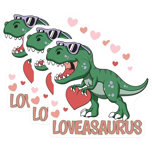 (3 Pack) Lovesaurus Decals - Dinosaur with Heart - Valentine Dino Decals - 3 Inches On Longest Side - Easy Peel & Apply - Made in USA - 3MCS2303