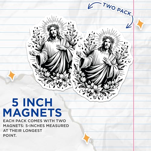 (2 Pack) Jesus Religious Magnets - Inspirational Faith Magnet - Christian Home Decoration - 5" On Longest Side - for Cars, Fridges, Toolboxes - Made in USA - MAG7322