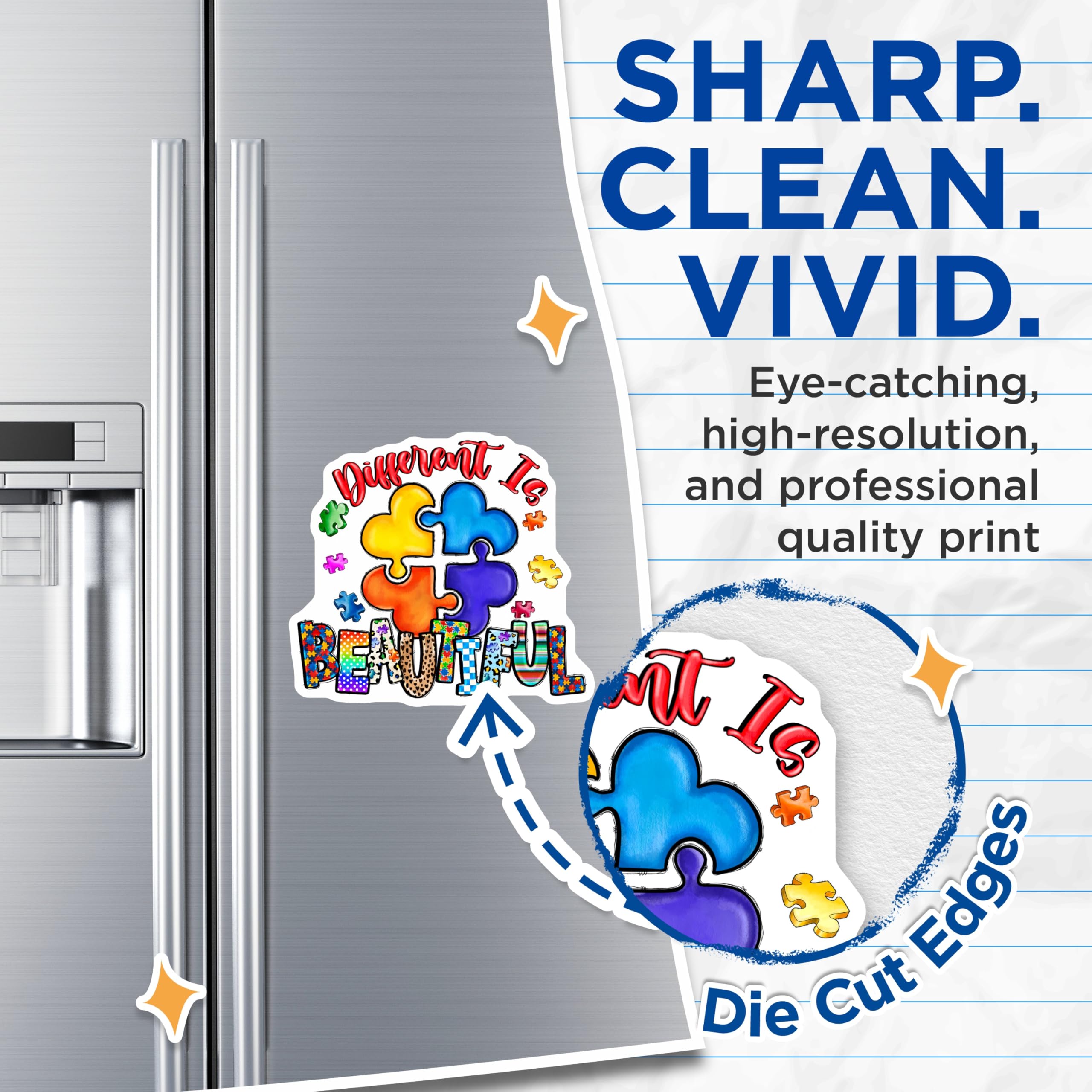 (2 Pack) Different is Beautiful Magnets - Autism Awareness Support - Neurodiversity Art - Vibrant Puzzle Decor - 5 Inches On Longest Side - Thick Durable Magnet - Made in USA - MAG24424