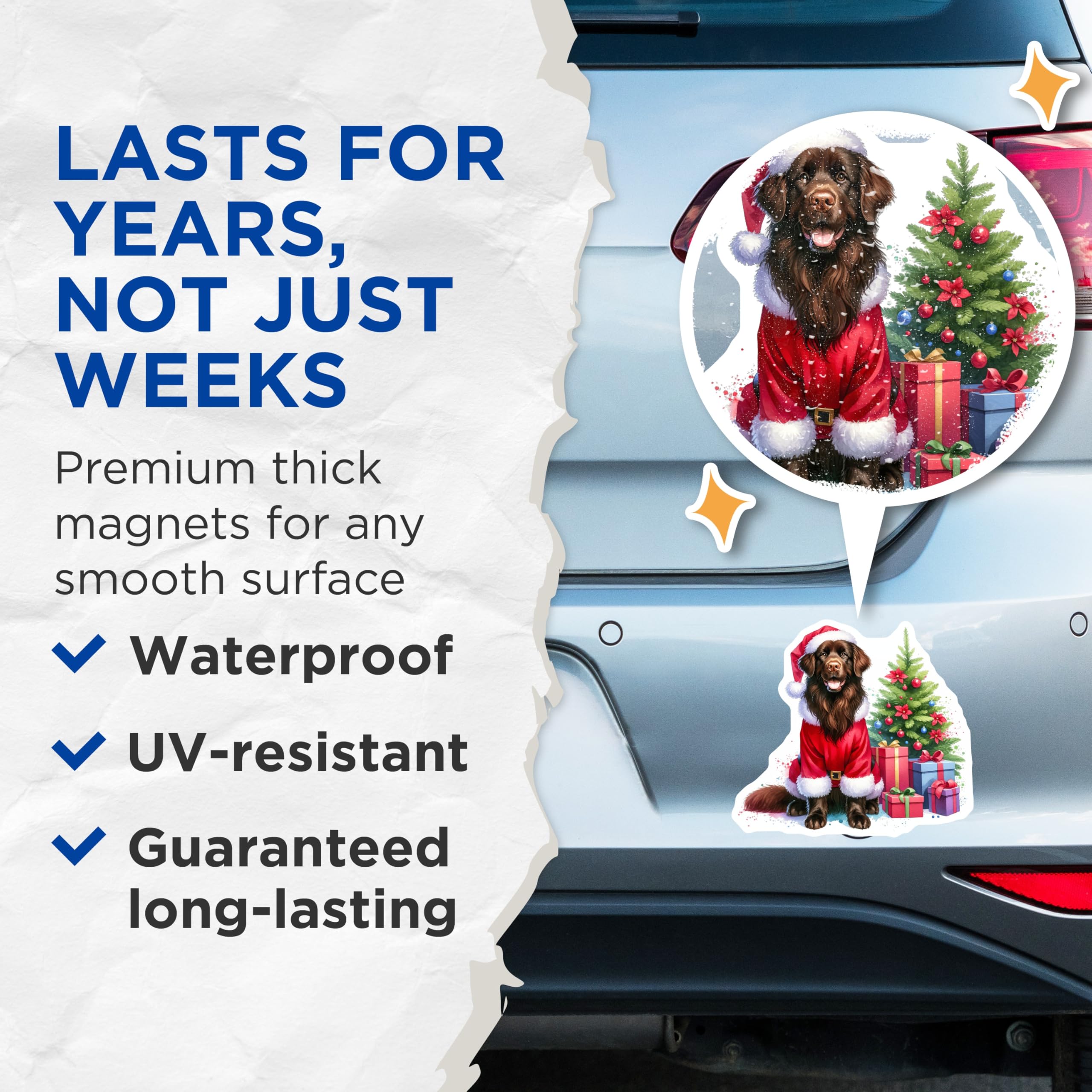 (2 Pack) Newfoundland Dog Magnets - Santa Suit Dog - Christmas Holiday Decor - 5 Inches On Longest Side - Thick Durable Magnet - Made in USA - MAG23316