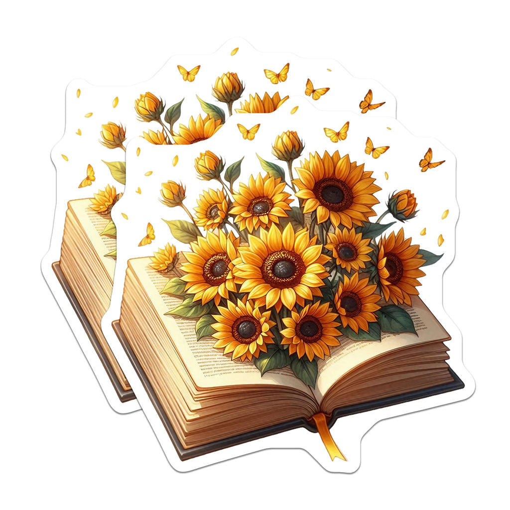 (2 Pack) Sunflower Book Magnets - Literary Decor - Reader Enthusiast Accessories - 5 Inches On Longest Side - Thick Durable Magnet - Made in USA - MAG38653