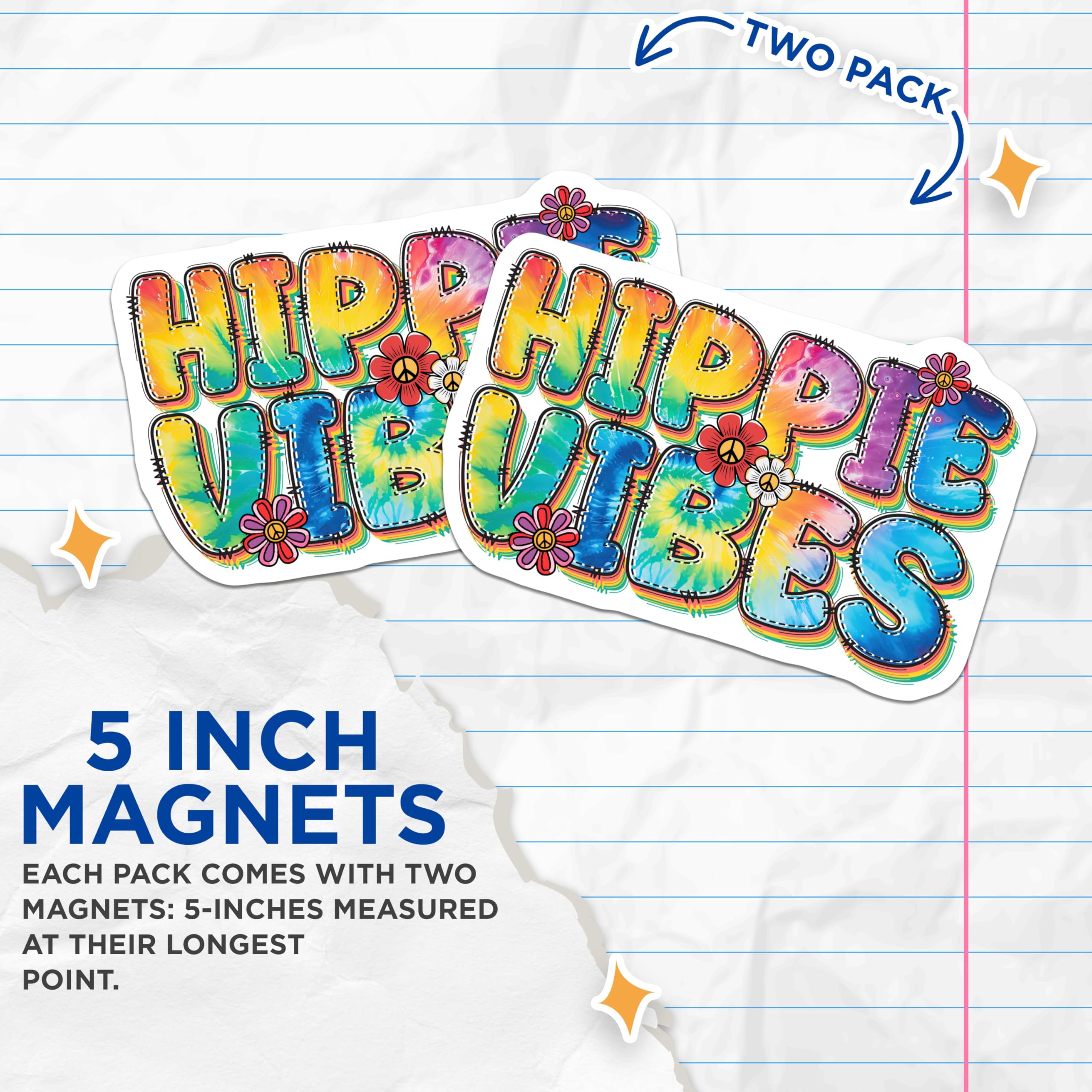 (2 Pack) Hippie Vibes Magnets - Retro Aesthetic - Colorful Flower Power Magnets - 5" On Longest Side - Premium Magnet - for Cars, Refrigerators, Toolboxes, Lockers - Made in USA - MAG15572