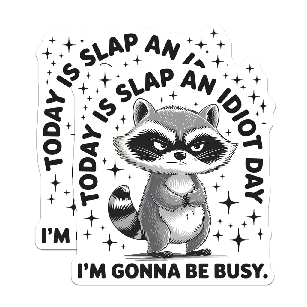 (2 Pack) Today is Slap an Idiot Day Busy Magnets - Funny Raccoon Humor Decor - Sarcastic Fridge Locker Accessory - 5 Inches On Longest Side - Thick Durable Magnet - Made in USA - MAG22703