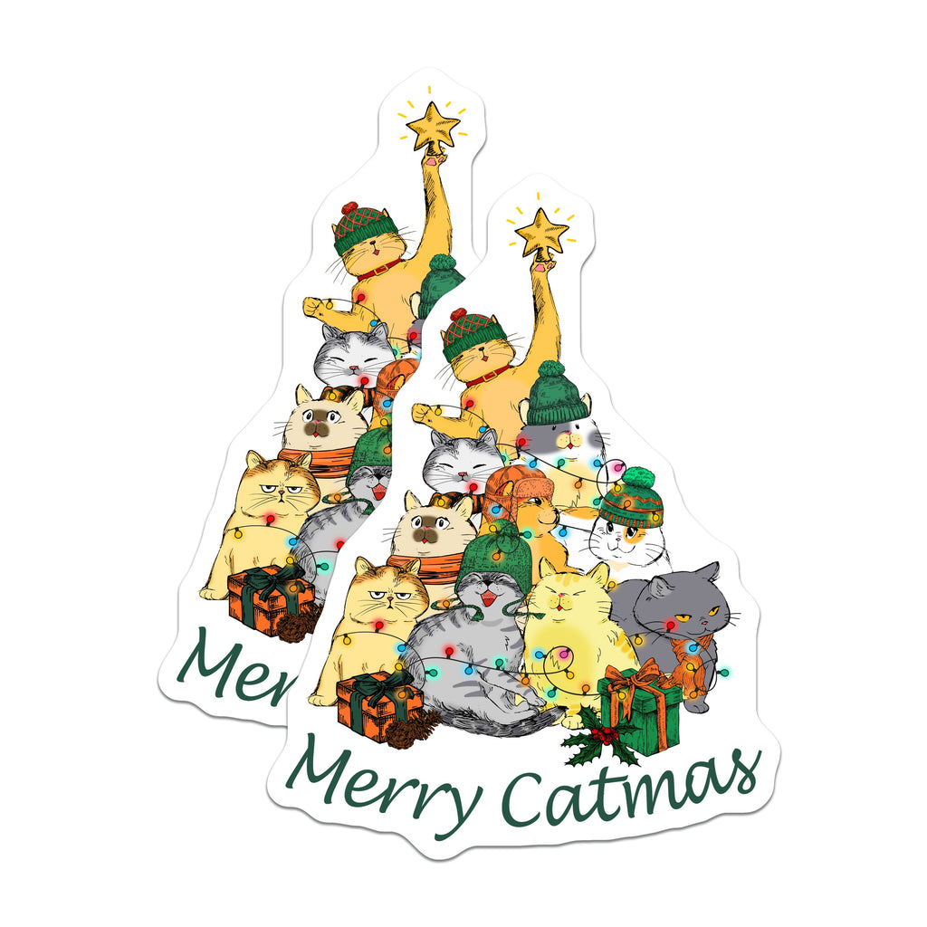 (2 Pack) Merry Catmas Magnets - Cute Cat Holiday Decor - Feline Christmas Refrigerator - Fun Pet Lover Present - 5 Inches On Longest Side - Thick Durable Magnet - Made in USA - MAG37141