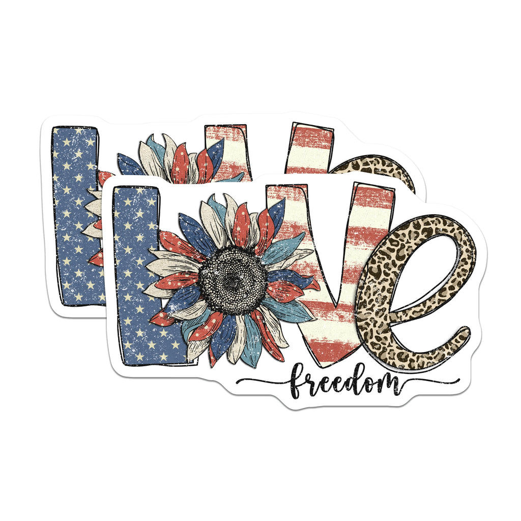 (2 Pack) Patriotic Love Freedom Magnets - Americana Sunflower Decor - 4th of July Appliance Art - 5 Inches On Longest Side - Thick Durable Magnet - Made in USA - MAG39710