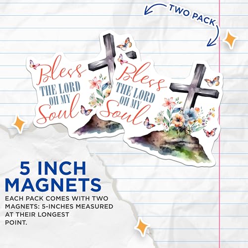 (2 Pack) Bless The Lord Oh My Soul Magnets Magnets - Inspirational Christian Decor - Religious Fridge Art - 5" On Longest Side - Made in USA - Sticks to Refrigerators & Metal Surfaces - MAG8578