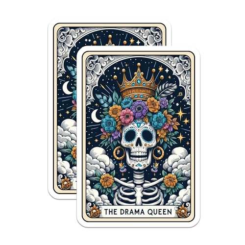 (2 Pack) Drama Queen Skull Stickers - Skull Flower Crown Stickers - Day of The Dead Stickers - 5" On Longest Side - Sticks to Smooth Flat Surfaces - Made in USA - BMCS4630