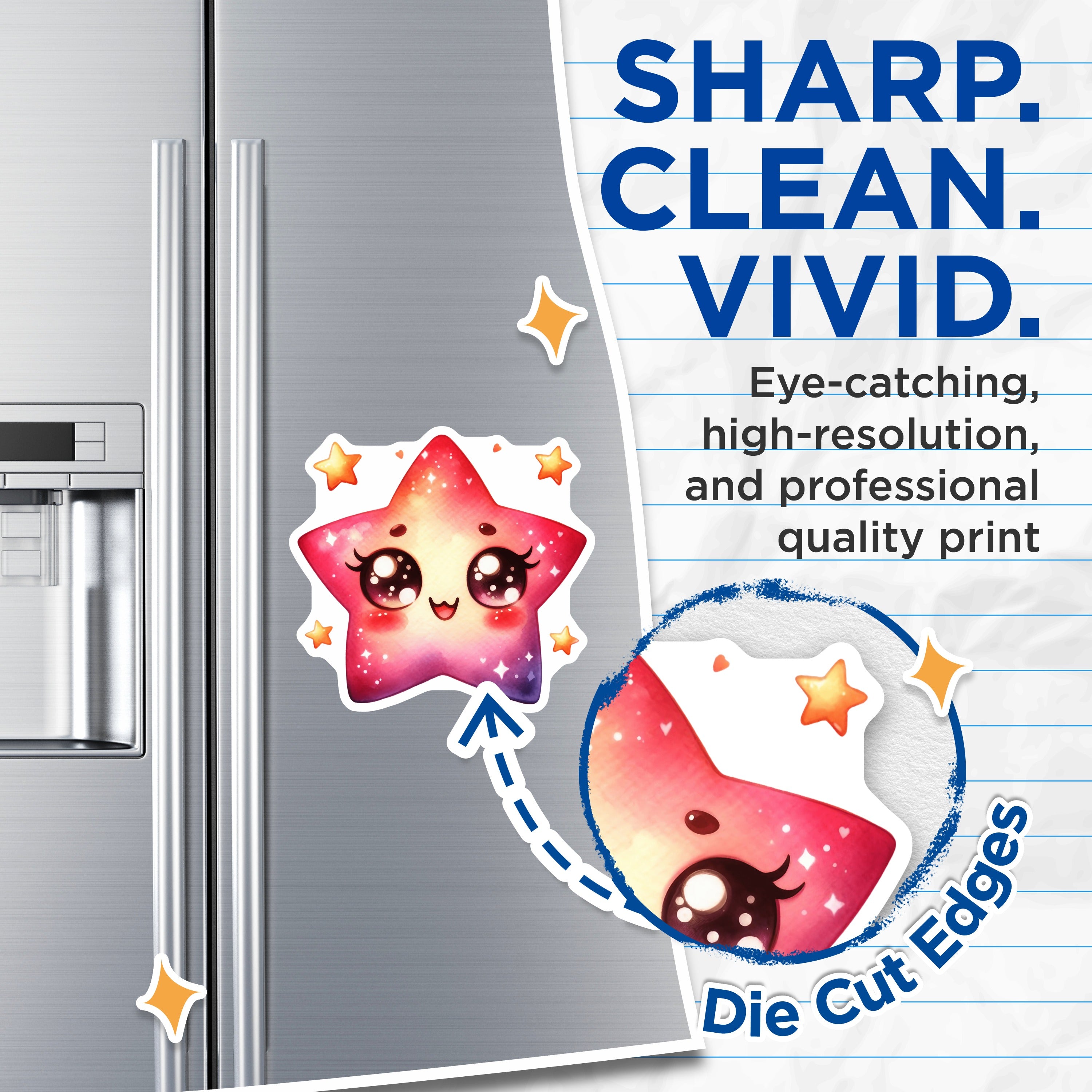(2 Pack) Kawaii Star Magnets - Cute Celestial Fridge Decor - Smiling Star Locker Accessory - 5 Inches On Longest Side - Thick Durable Magnet - Made in USA - MAG38912