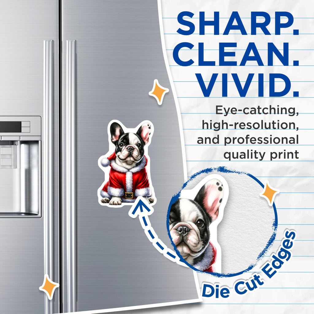 (2 Pack) French Bulldog Magnets - Santa Puppy Christmas Decor - Adorable Frenchie Holiday Pet - 5 Inches On Longest Side - Thick Durable Magnet - Made in USA - MAG24192
