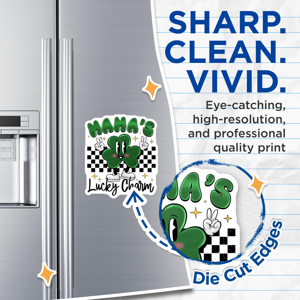 (2 Pack) Mama's Lucky Charm Magnets - St Patrick's Day Mama - Retro Lucky Kitchen Fridge Magnets - 5 Inches On Longest Side - Thick Durable Magnet - Made in USA - MAG28195
