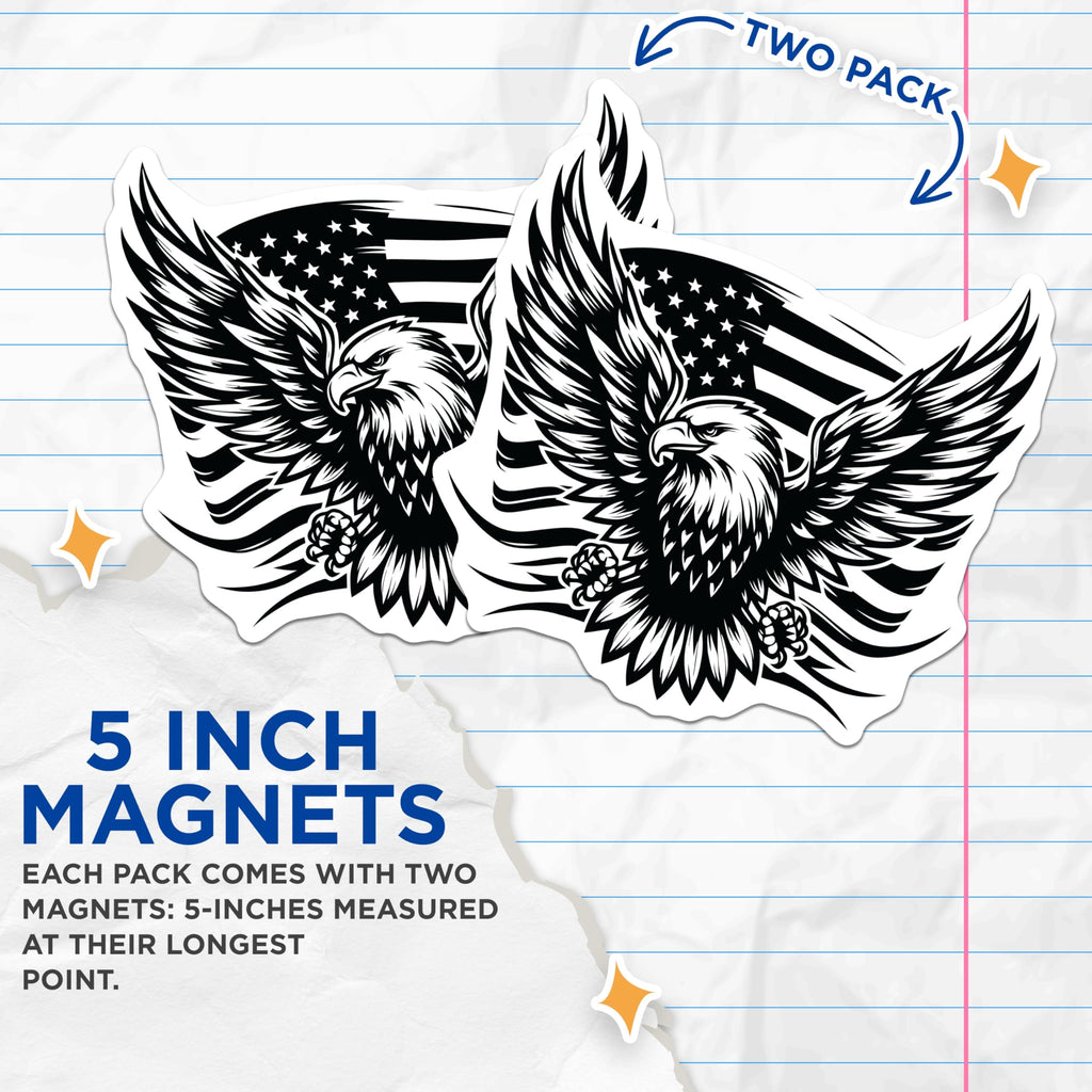 (2 Pack) Eagle Flag Magnets - American Pride Art - Patriotic Decor Magnets - 5" On Longest Side - Premium Magnet - for Cars, Refrigerators, Toolboxes, Lockers - Made in USA - MAG16601