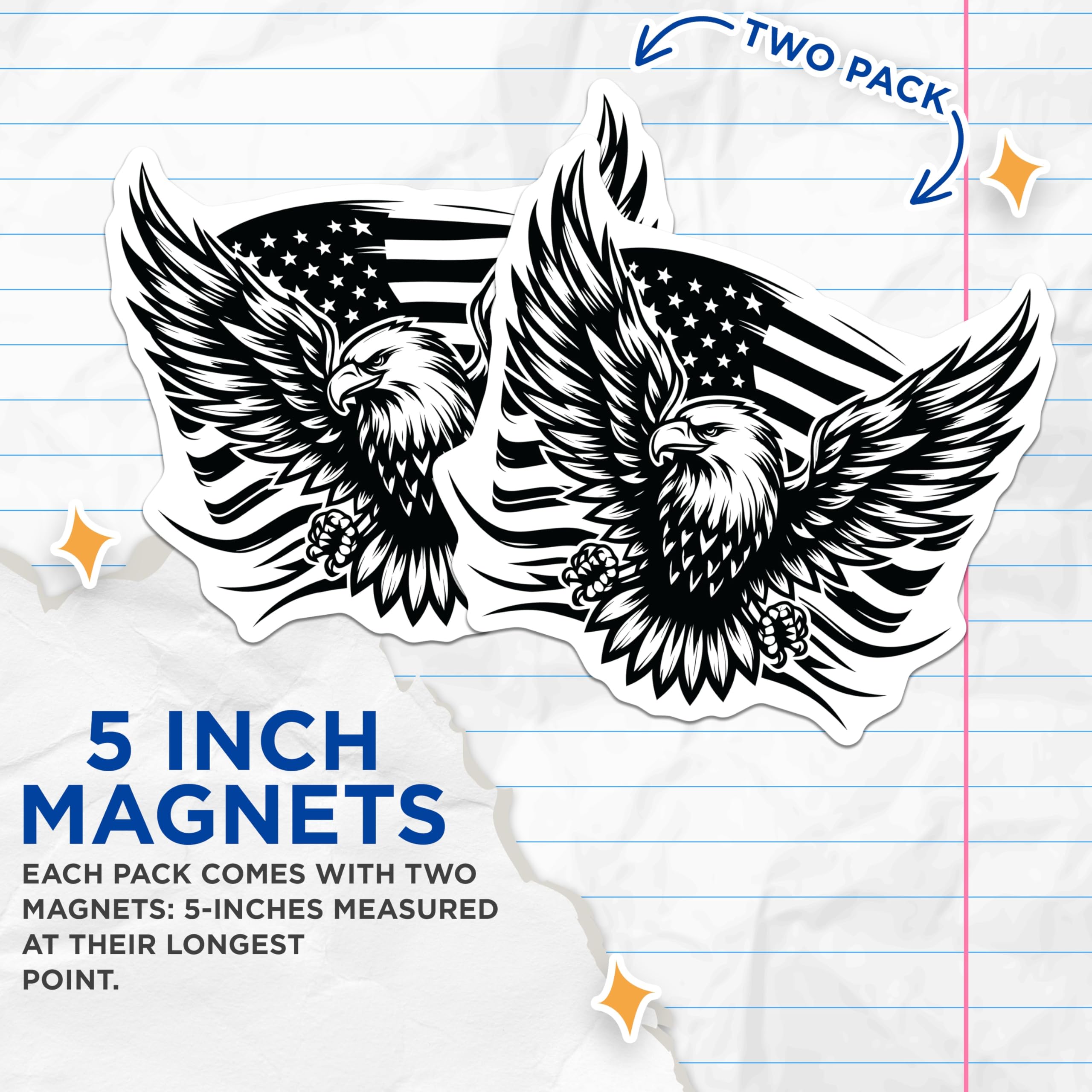 (2 Pack) Eagle Flag Magnets - American Pride Art - Patriotic Decor Magnets - 5" On Longest Side - Premium Magnet - for Cars, Refrigerators, Toolboxes, Lockers - Made in USA - MAG16601